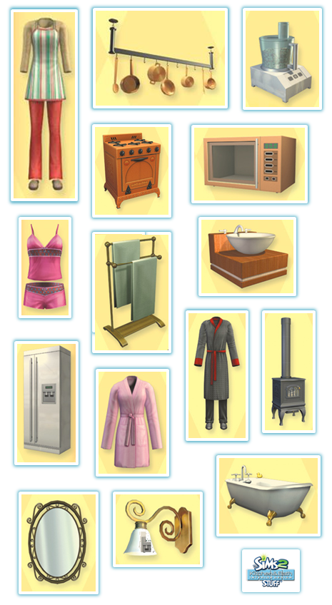Colash con todos los objetos que se ven en la portada de Los Sims 2 Cocina y Baño Accesorios